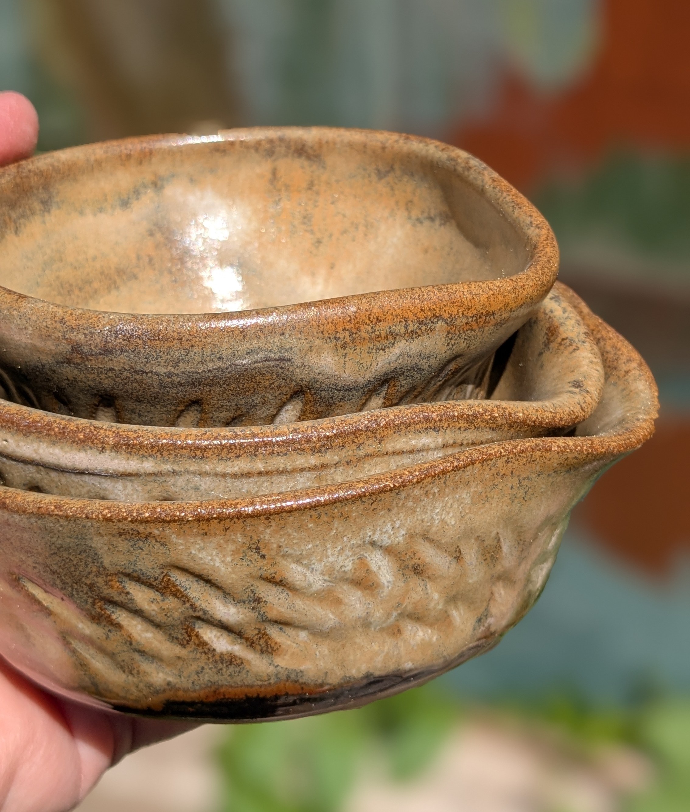  Nesting Prep Bowls - Set of 3 - Warm Sepia Lustre - The same glaze combo as all my "cool sepia" items, but on a lighter clay that brings out the warmth in this blend. Here, the colors break to browns over edges, and the body has a warm, creamy-beige color.
 - 30